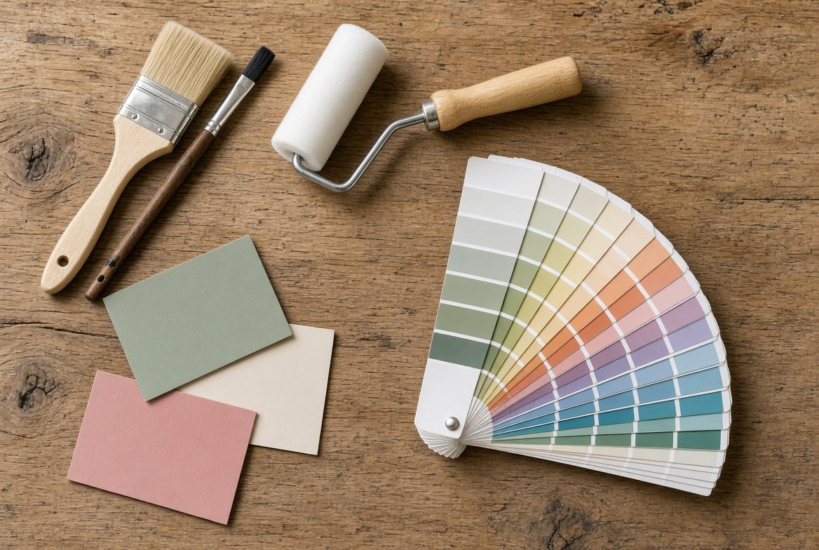 Paint brushes and colour samples