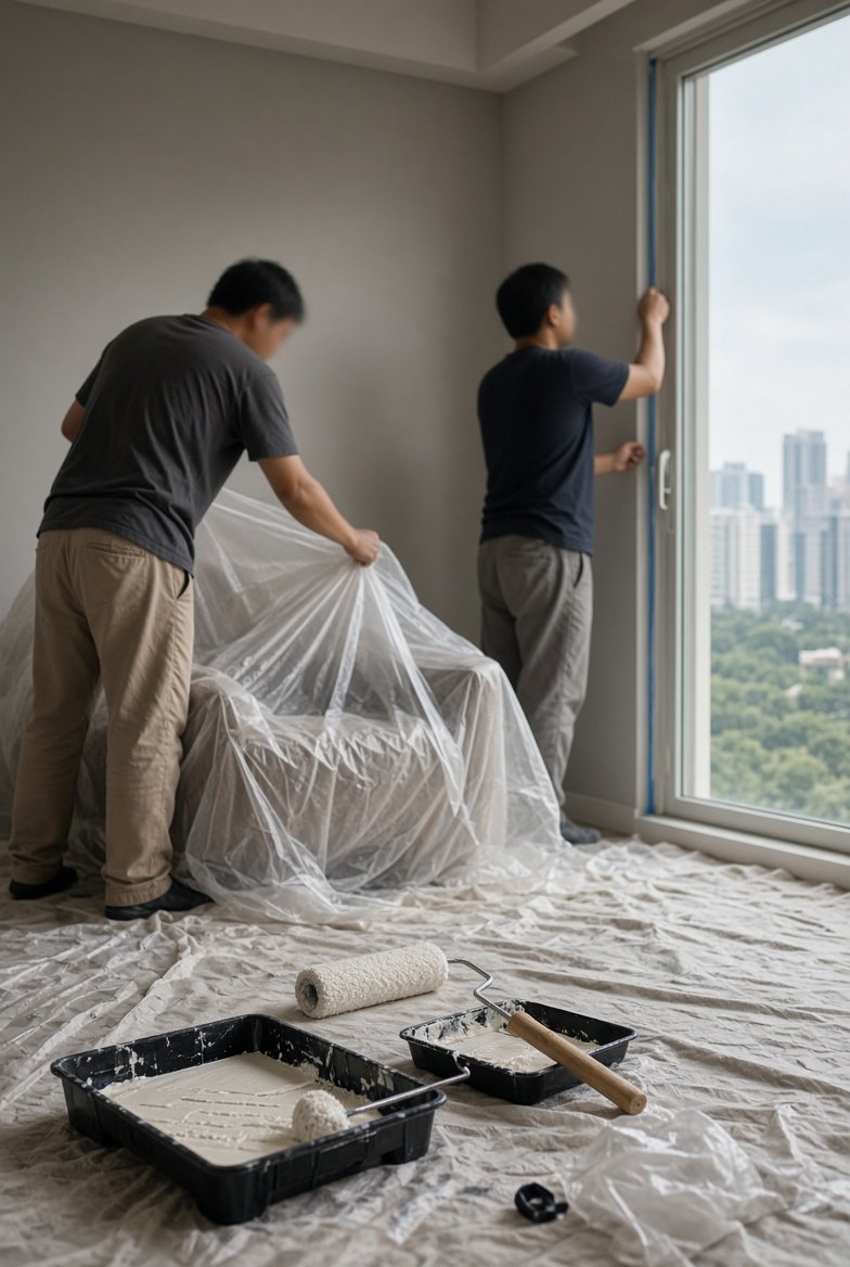 LWP Painting crew preparing a room for painting